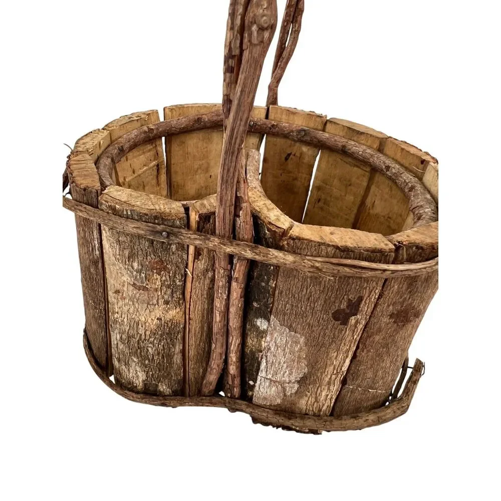 Rustic Wooden Heart-Shaped Basket With Handle‎